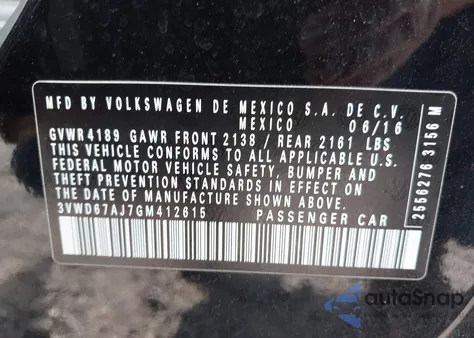 2016 Volkswagen Jetta 1.4T Se из США, поврежденный, VIN 3VWD67AJ7GM412615